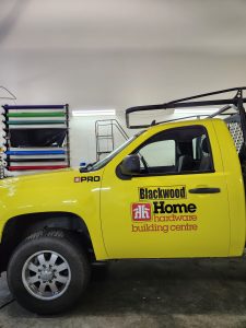 Blackwood Home Hardware pickup truck with custom logo decals and vehicle lettering