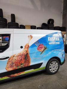 FVSP commercial van with custom printed food graphics and business branding