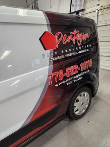 Pentagon Fire Prevention service van with custom partial wrap and business graphics